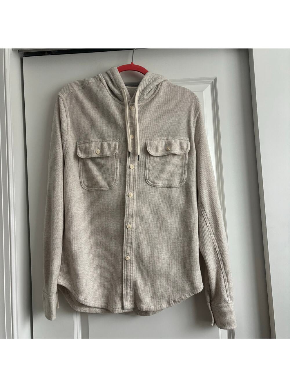 American Eagle Waffle-Knit Button-Up Hoodie Shirt Waffle Shacket Sz SP Beige